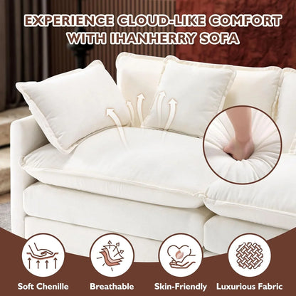 111.4 In. L-Shaped Modern Sofa Modular Cloud Sofa Ottoman 4-Seater Chenille Deep Seat Sofa