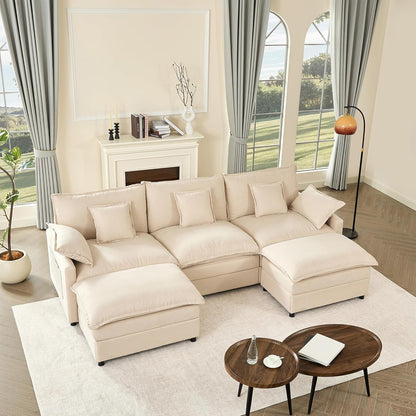 108 In. U Shape Sofa Sectional Sofa Comfortable Cloud Sofa With Removable Footstool