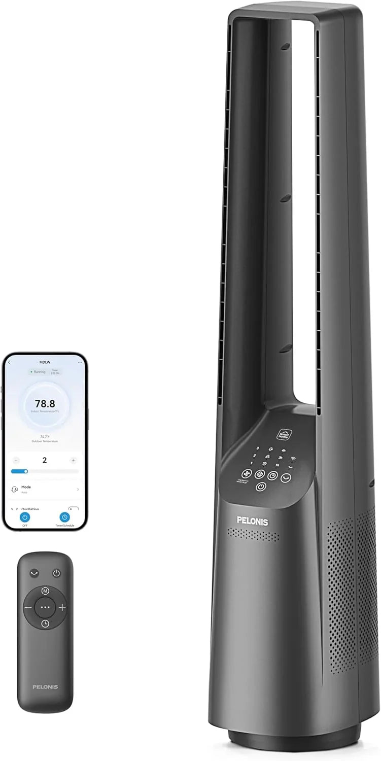Pelonis 40 In. Smart Bladeless Fan For Bedrrom- Tower Fan, Alexa/Google/WiFi, DC Motor, 6 Speeds, 4 Modes, Remote, 7H Timer, 90掳 Oscillation