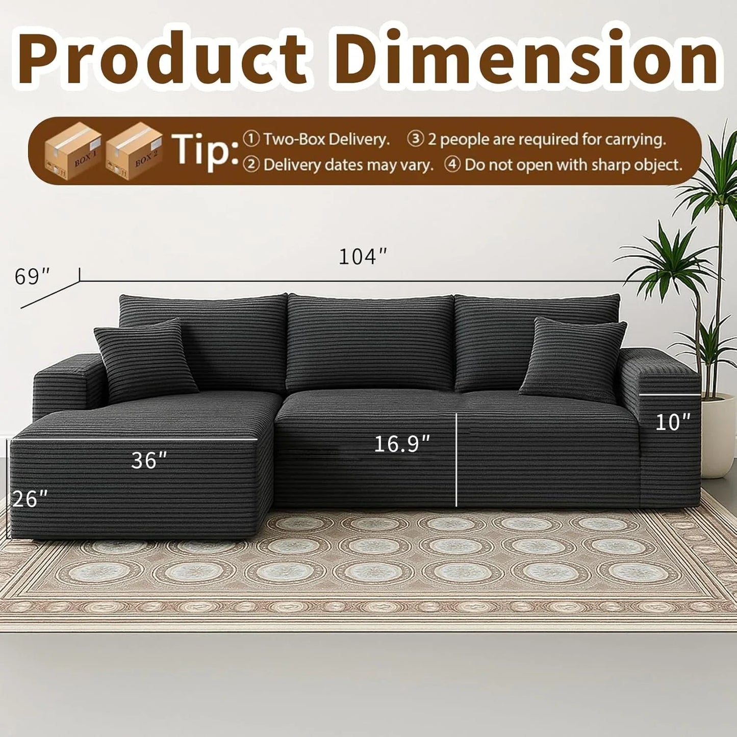 Cloud Sectional Couch With L-Shape Chaise Modern Modular Sofa With Deep Seat Modern Comfy Furniture Bedroom Lounge Dorm Office Apartment Home