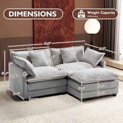 Ihanherry 146 In. U-Shaped Modern Sofa Modular Sectional Cloud Couch With 2 Ottoman