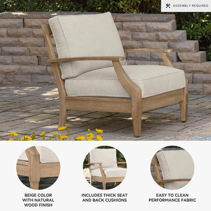 Signature Design By Ashley Clare View Coastal Outdoor Patio Eucalyptus Sofa With Cushions, Beige
