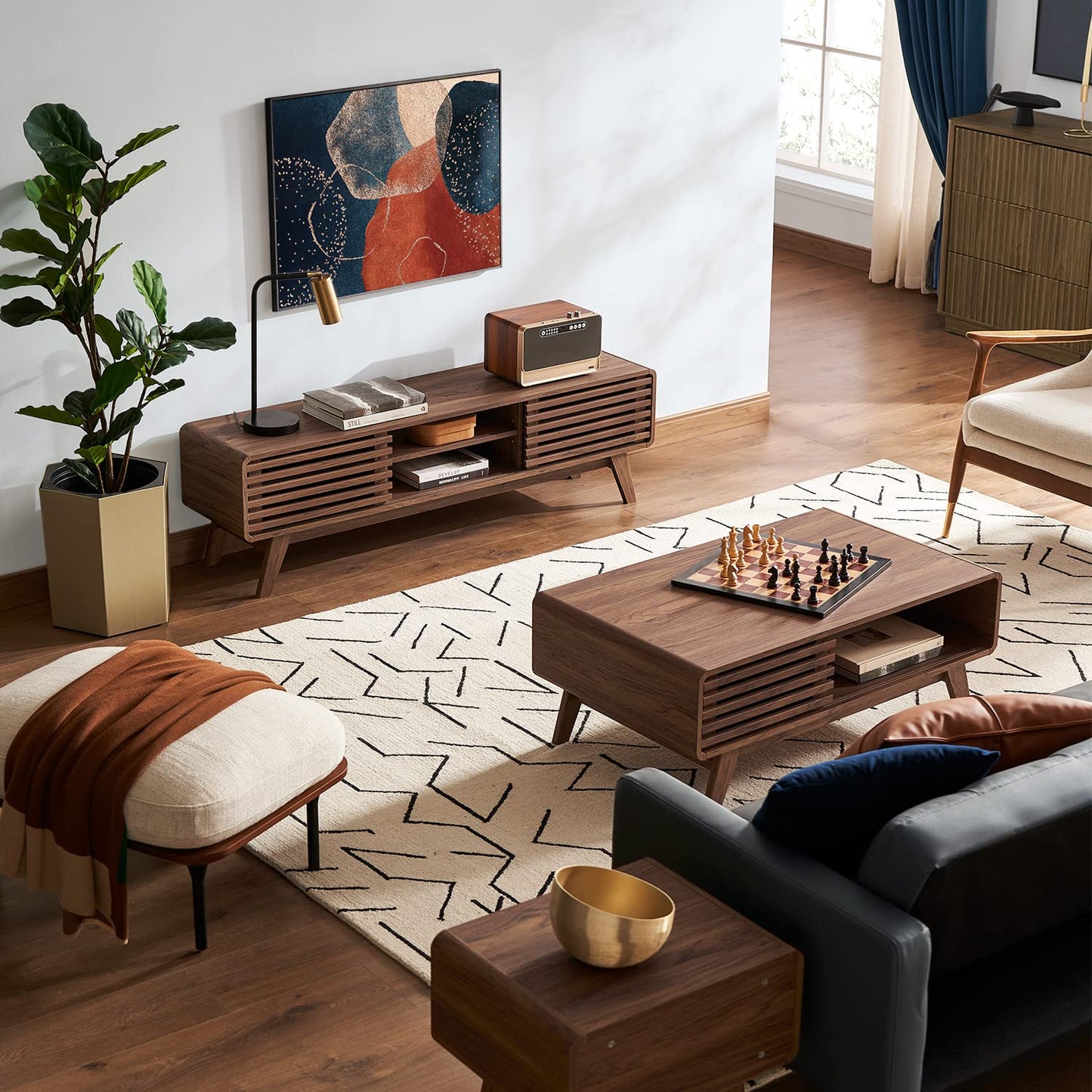 Mopio Ensley 59 In. Walnut TV Stand For 55/60/65 In. TV