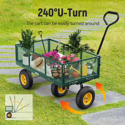 Steel Garden Cart 2-in-1 1400 Lbs Heavy Duty Utility Wagon With Removable Mesh Sides To Convert Into Flatbed 240 U-Turn 13 In. Pneumatic Tires