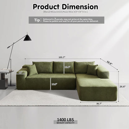 Ovios 104 In. Cloud Sectional Couch With L-Shape Chaise, Modern Modular Sofa With Deep Seat, Upholstered Couches For Living Room Bedroom