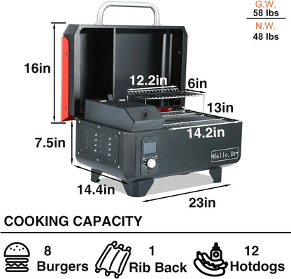 Portable Wood Pellet Grill And Smoker, Electric Outdoor 8-in-1 Tabletop Grills For RV Camping Tailgating RV Cooking Bbq