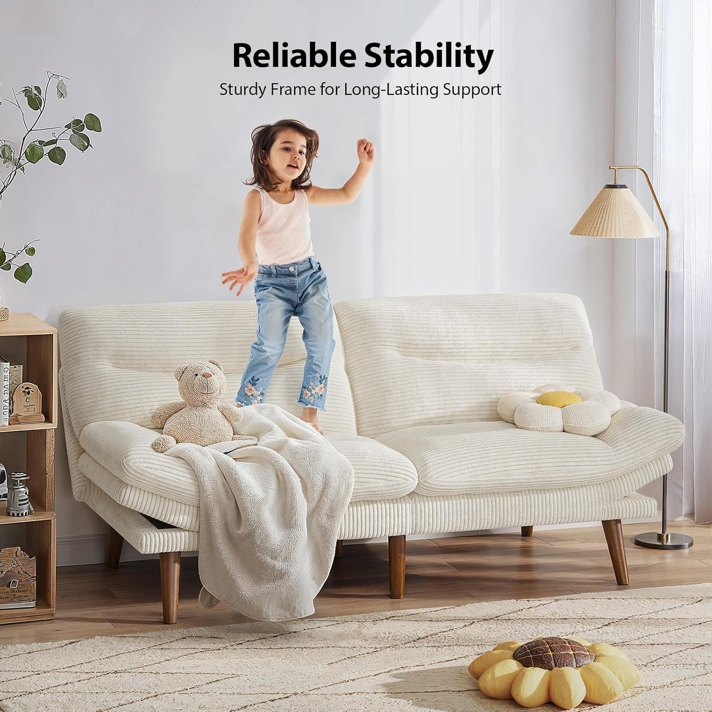 Pipishell Convertible Futon Sofa Bed, 66 In. Corduroy Futon Couch With Adjustable Backrest And Armrests, Recliner Sleeper Sofa For Small Spaces
