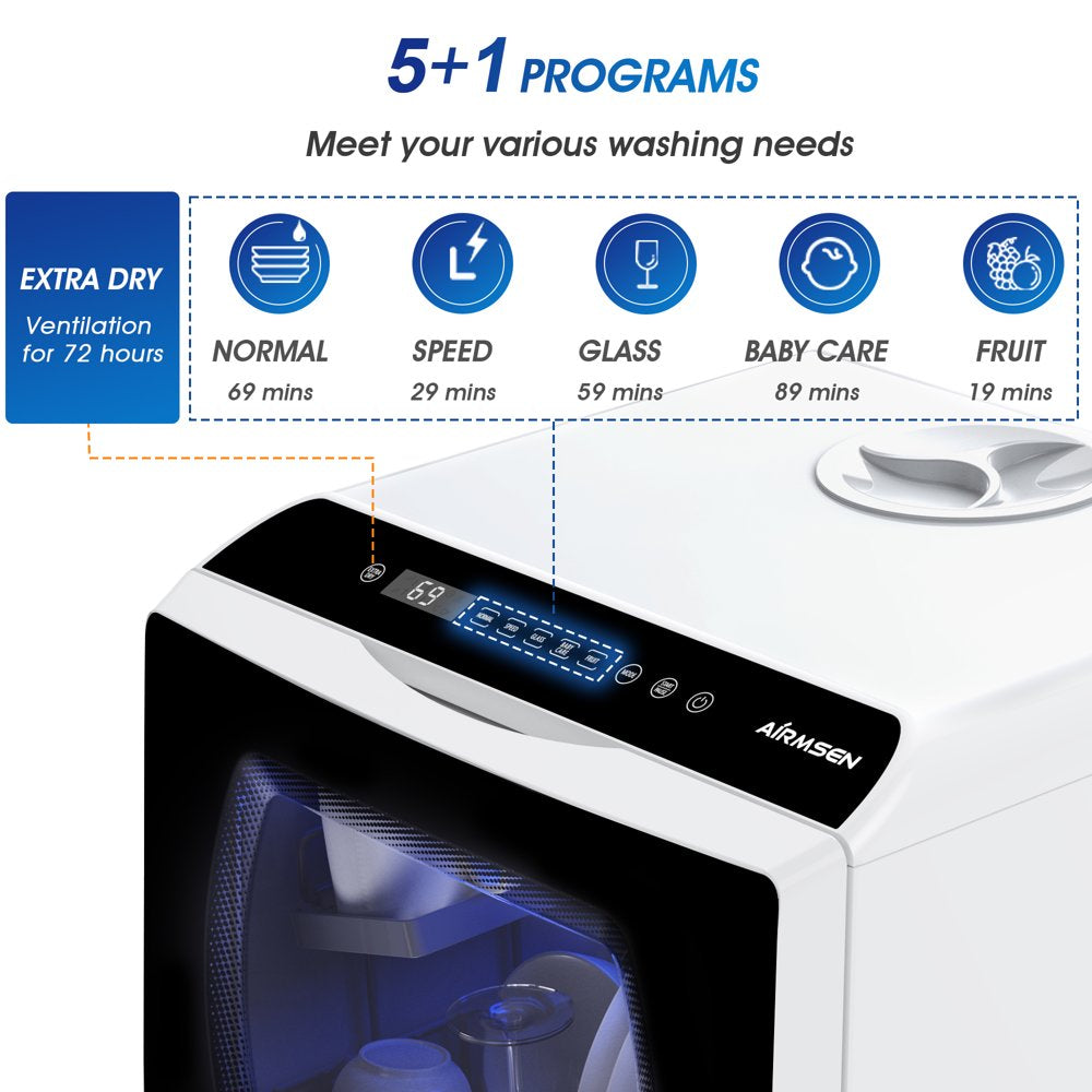 Portable Countertop Dishwasher With 5-Liter Built-In Water Tank And Air-Dry Function 5 Washing Programs