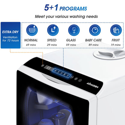 Portable Countertop Dishwasher With 5-Liter Built-In Water Tank And Air-Dry Function 5 Washing Programs