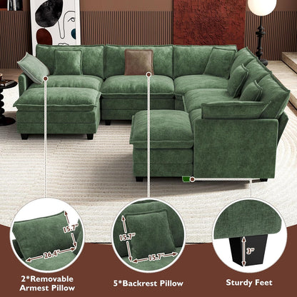 Ihanherry 146 In. U-Shaped Modern Sofa Modular Sectional Cloud Couch With 2 Ottoman