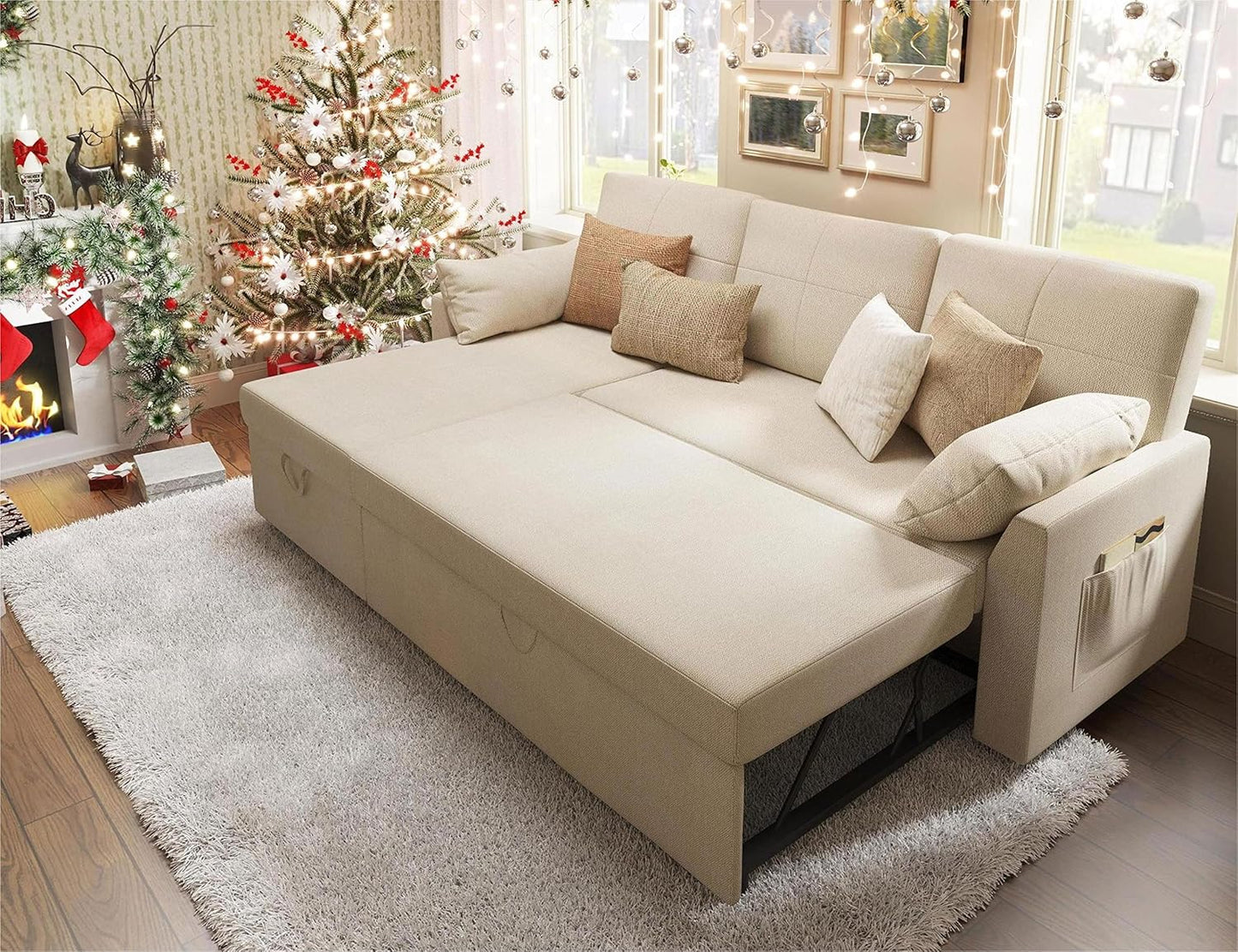 VanAcc Sofa Bed, Sleeper Sofa With Storage Chaise 2-in-1 Pull Out Couch Living Room