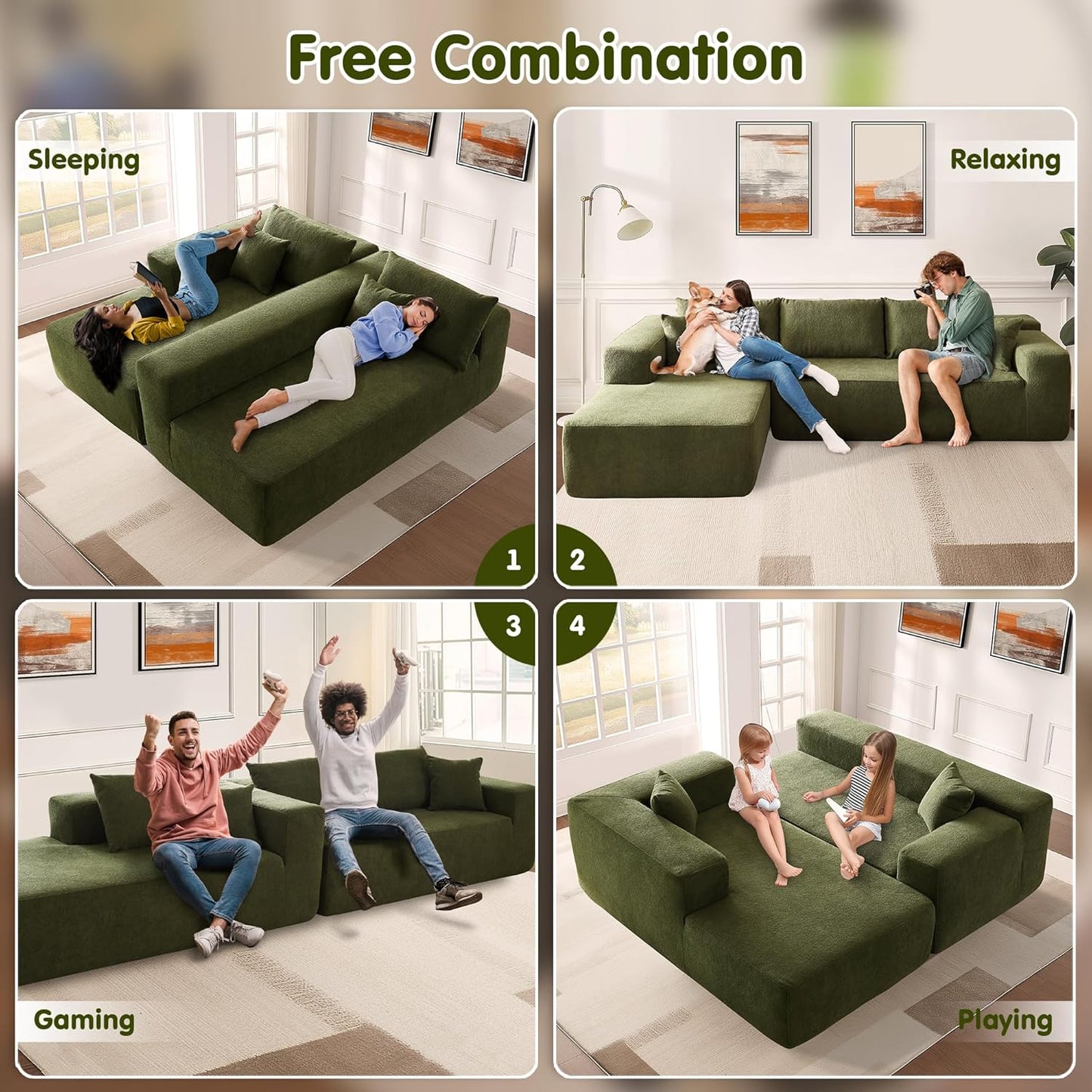 Ovios 104 In. Cloud Sectional Couch With L-Shape Chaise, Modern Modular Sofa With Deep Seat, Upholstered Couches For Living Room Bedroom
