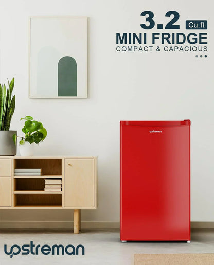 Upstreman 3.2 Cu. Ft. Mini Fridge Freezer Single Door Fridge Dorm Fridge Adjustable Thermostat