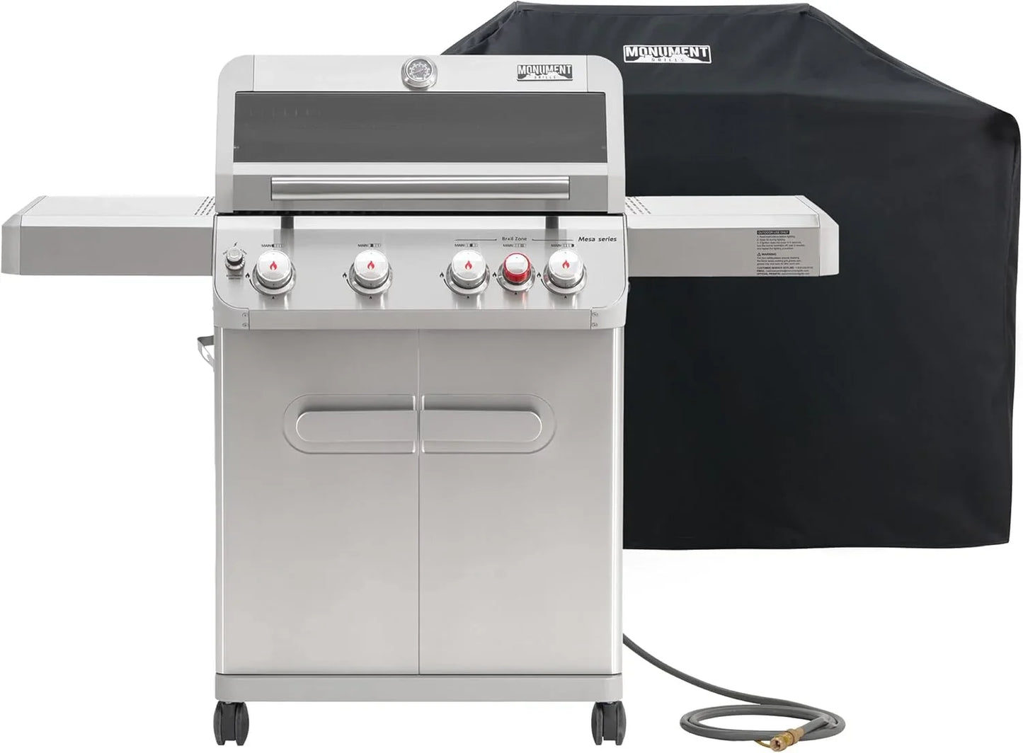 Monument Grills 4 Plus 1 Burner Natural Gas Grill With Natural Gas Hose, 50,000 BTU Stainless
