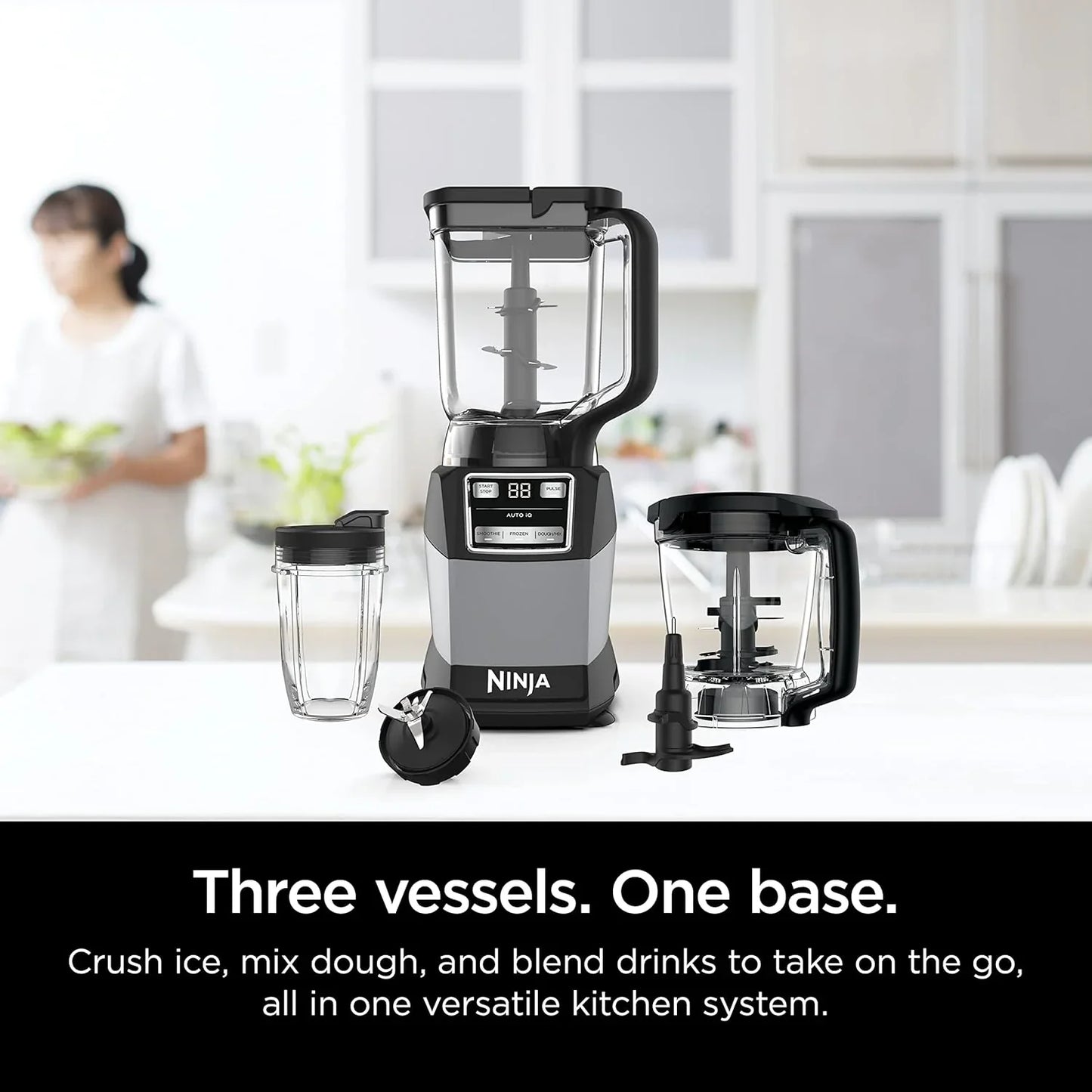 Ninja Blender Compact Kitchen System For Smoothies, Doughs, And Frozen Drinks With Auto-IQ, 72 Oz Blender Jar