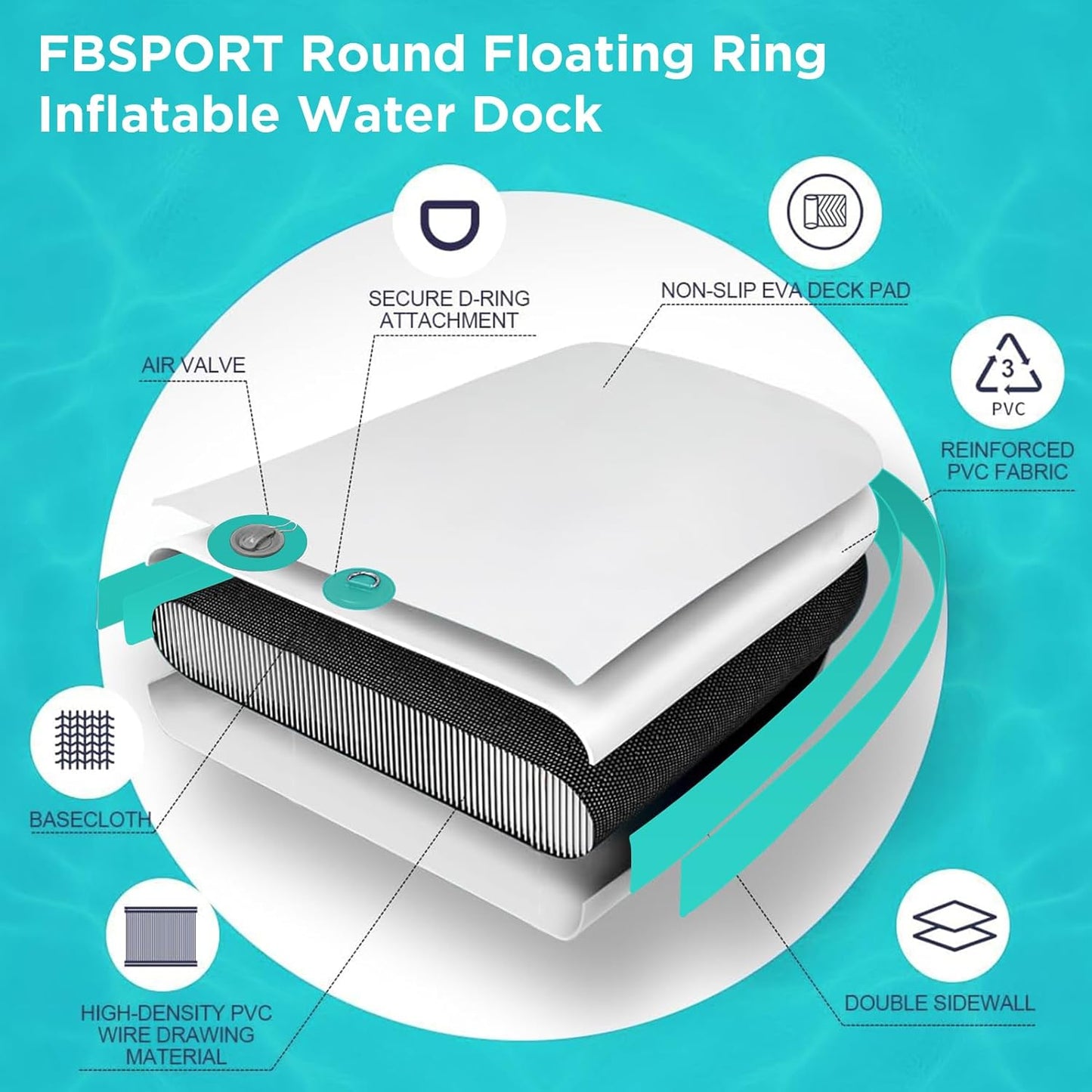 Inflatable Dock Floating Platform 8 Ft. Inflatable Water Hammock Floating Deck For Lake With Cupholder Round Floating Ring Float Ring Pool Float