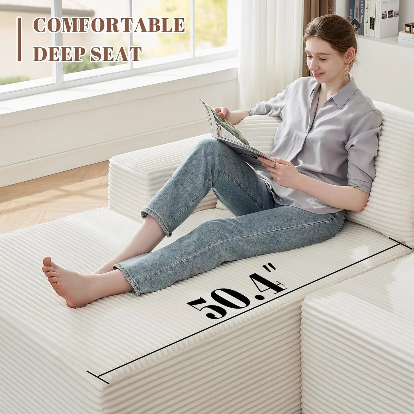 110 Cloud Sectional Couch, Boneless Sofa For Living Room Modular Sectional Sofa With Deep Seat