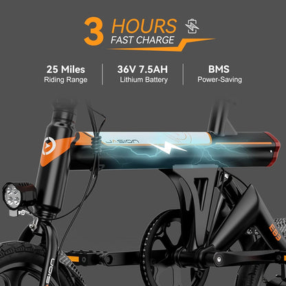 Jasion EB3 Electric Bike Adults 21mph, 500W Peak Motor, 270Wh Battery, Rear Suspension, 3 Levels Assist
