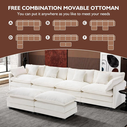 Ihanherry 146 In. U-Shaped Modern Sofa Modular Sectional Cloud Couch With 2 Ottoman