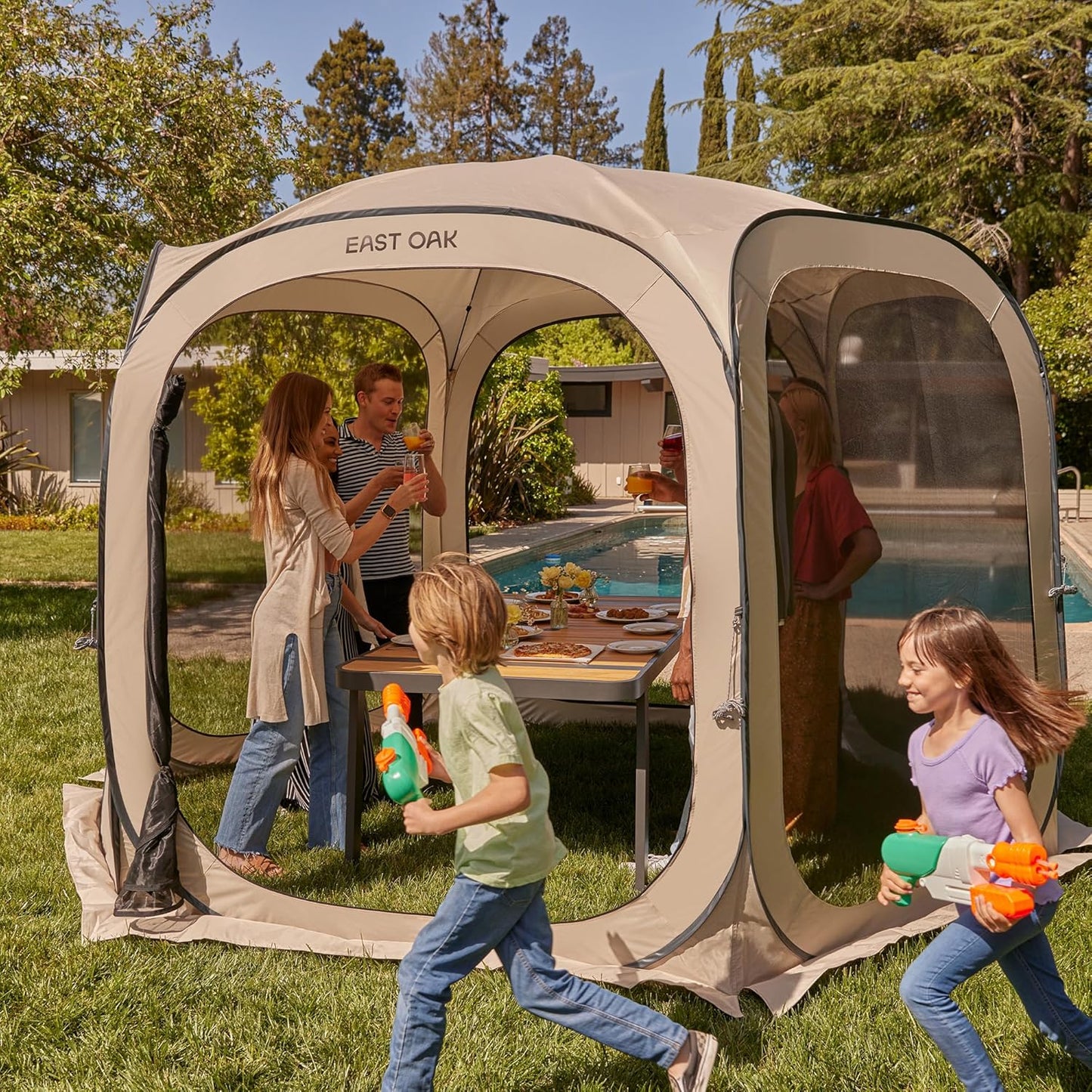 East Oak Screen House Tent Pop-Up, Portable Screen Room Canopy Instant Screen Tent 10 x 10 Ft. With Carry Bag For Patio, Backyard