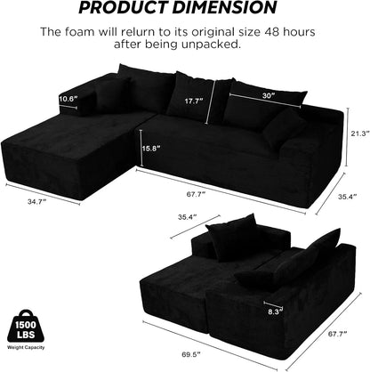 Cloud Sectional Couch With L-Shape Chaise, Modern Modular Sofa With Deep Seat, Upholstered Couches For Living Room Bedroom, No Assembly Required