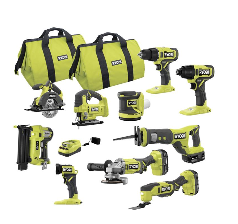 Ryobi One Plus 18V Cordless 10-Tool Combo Kit With 3 Batteries And Charger PCK750KN