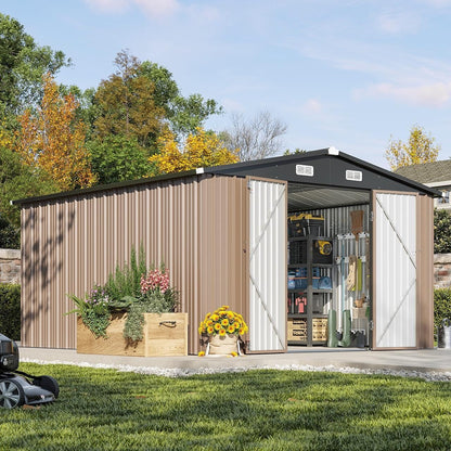 Aoxun 10 x 12 Ft. Outdoor Storage Shed With Double Hinged Large Door Utility Garden Shed