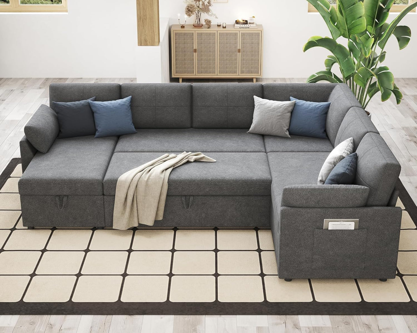 VanAcc Sofa Bed, Sleeper Sofa With Storage Chaise 2-in-1 Pull Out Couch Living Room