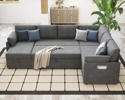VanAcc Sofa Bed, Sleeper Sofa With Storage Chaise 2-in-1 Pull Out Couch Living Room