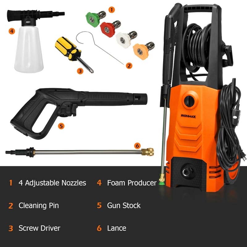 3500PSI Electric Pressure Washer 1800W 2.6 Gpm Portable Electric Power Washer With 4 Nozzles