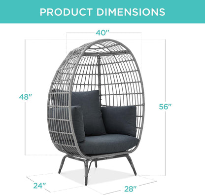 Best Choice Products Wicker Egg Chair Oversized Indoor Outdoor Lounger For Patio Backyard Living Room W/4 Cushions Steel Frame 440lb Capacity- Ivory