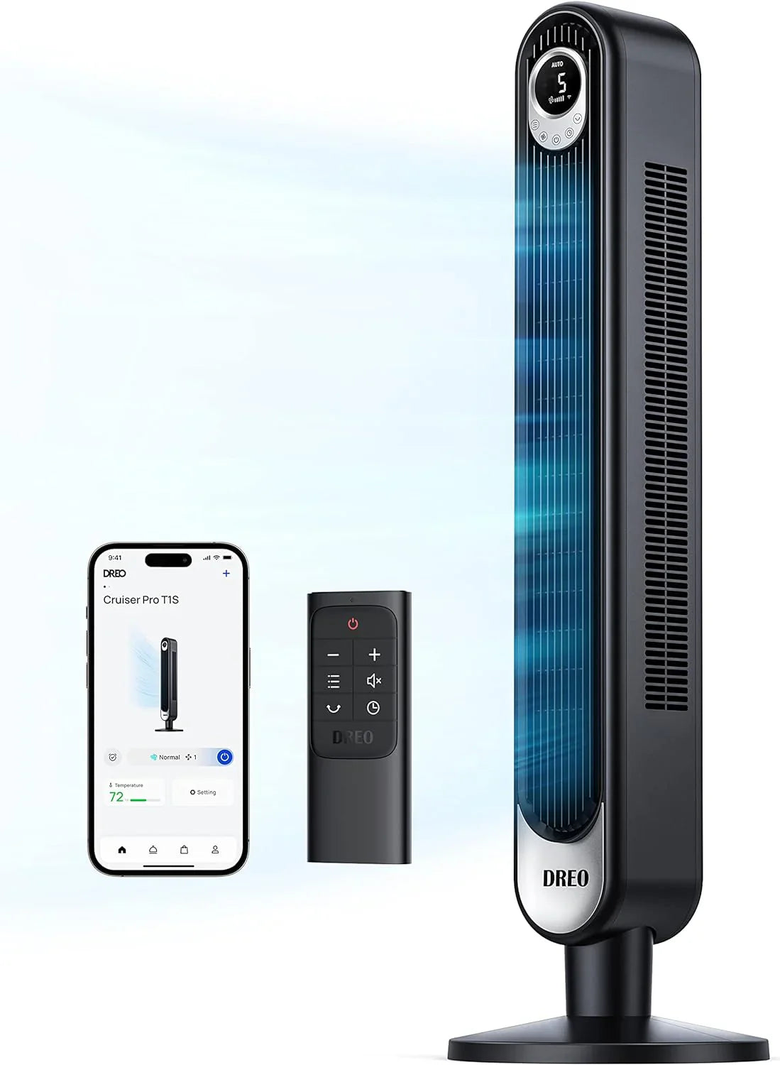 Dreo Smart Tower Fan WiFi Voice Control, Works With Alexa/Google, Floor Standing Bladeless Oscillating Fan With Remote, 6 Speeds, 4 Modes