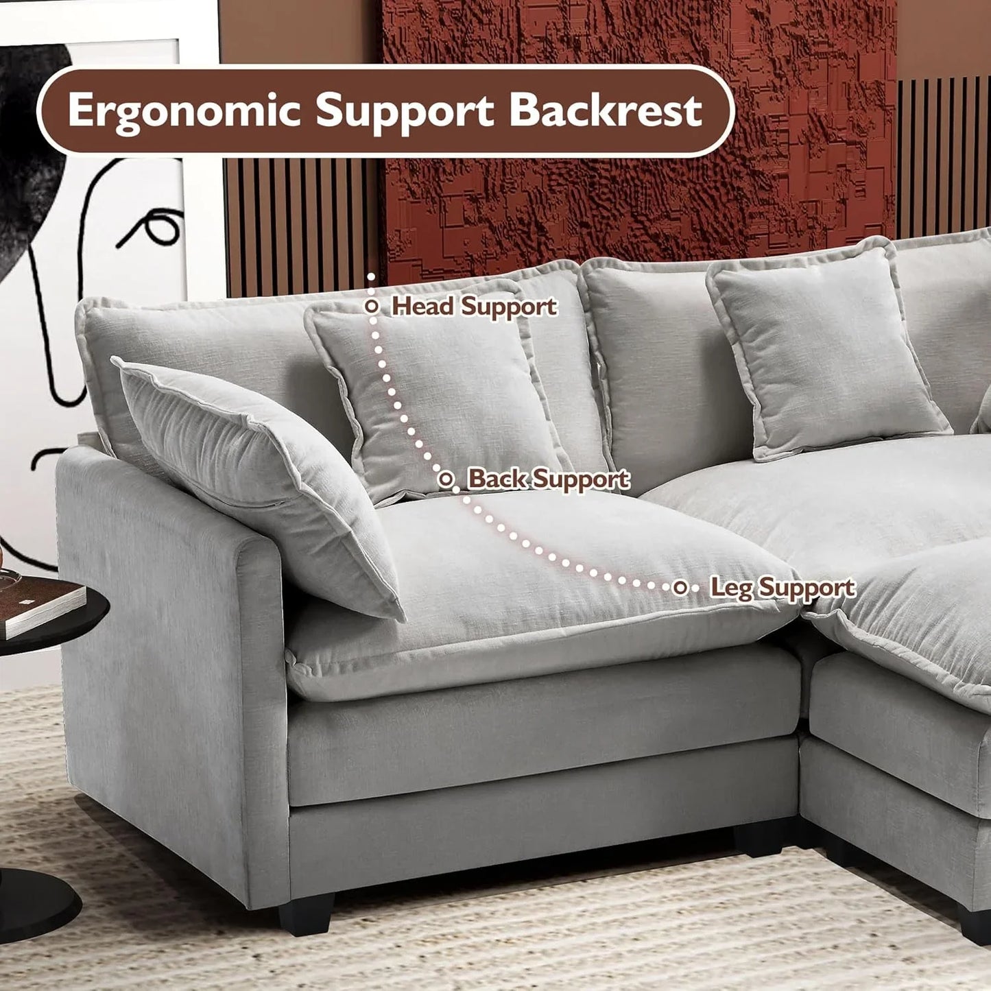 Ihanherry 146 In. U-Shaped Modern Sofa Modular Sectional Cloud Couch With 2 Ottoman