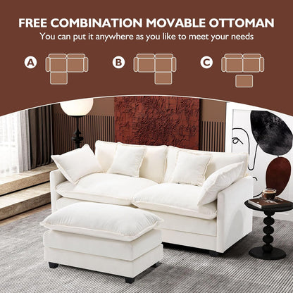 111.4 In. L-Shaped Modern Sofa Modular Cloud Sofa Ottoman 4-Seater Chenille Deep Seat Sofa
