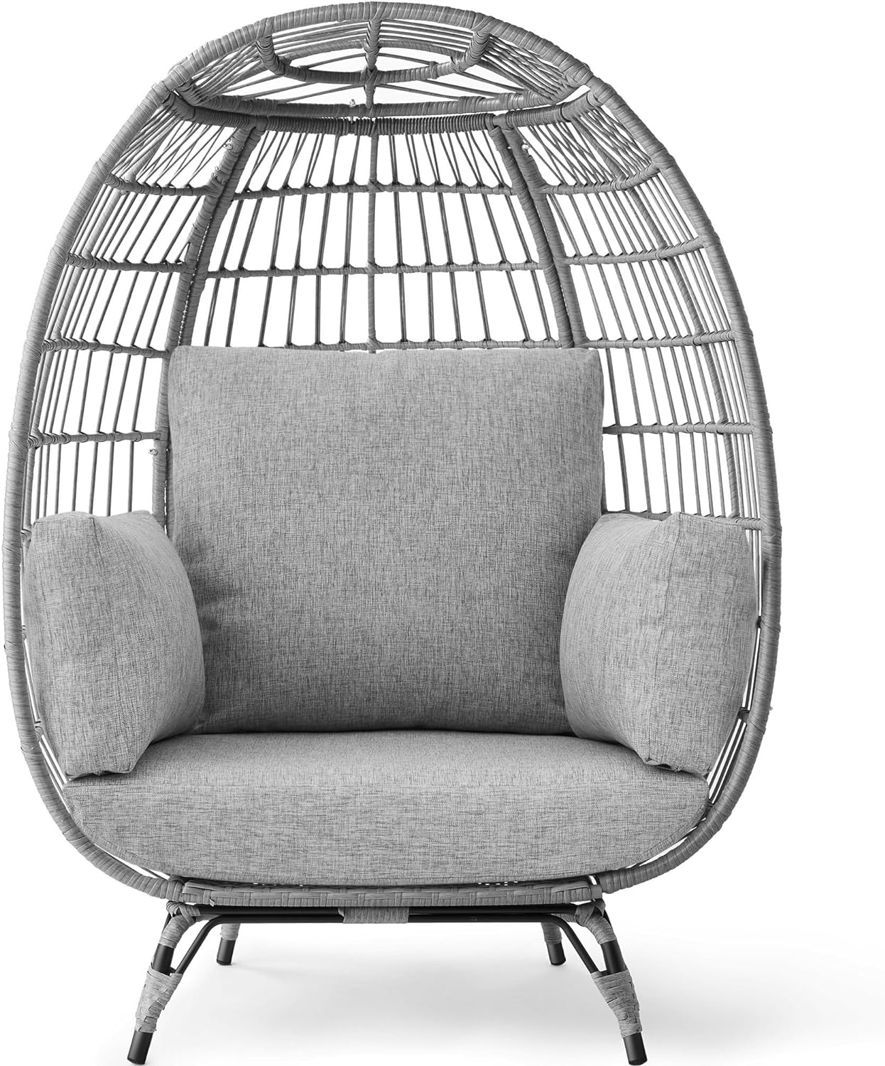 Best Choice Products Wicker Egg Chair Oversized Indoor Outdoor Lounger For Patio Backyard Living Room W/4 Cushions Steel Frame 440lb Capacity- Ivory