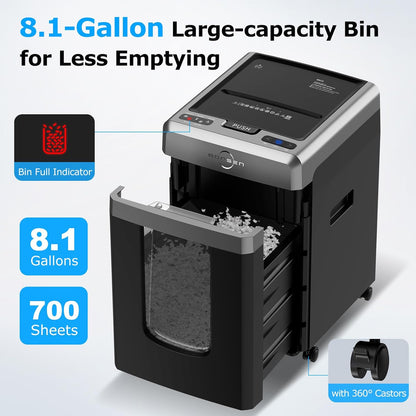 Bonsen 300-Sheet Auto Feed Paper Shredder, 60 Min, P-4, 8.1 Gal, Quiet