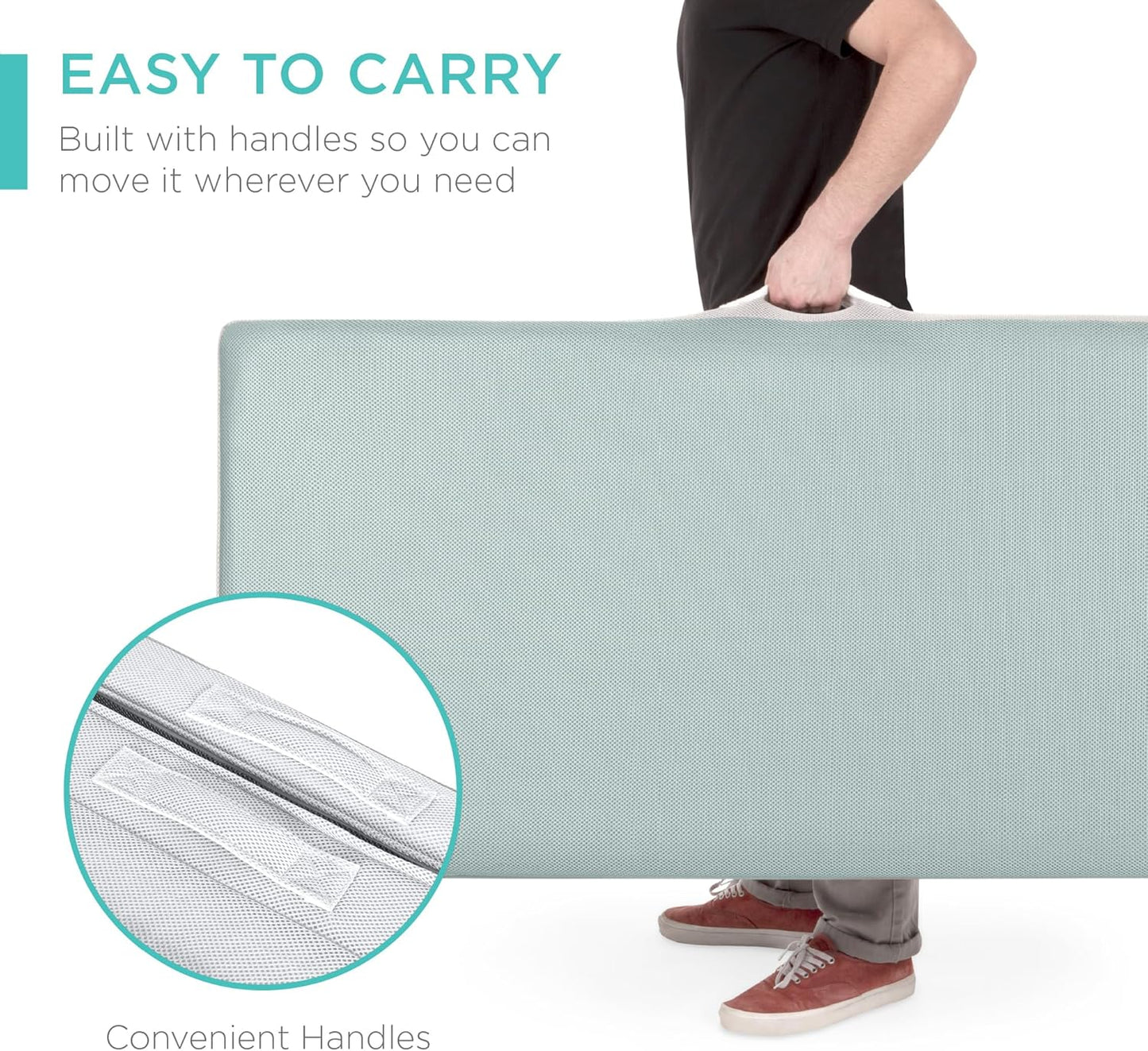 Best Choice Products 4 In. Portable Queen-Size Mattress, Tri-Fold Mattress For Camping, Guest, Toddler, Foam Plush w/Carry Case- Grey