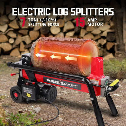 PowerSmart Electric Log Splitter 7-Ton- Efficient Wood Splitter With 3500 Motor Speed, 15 Amp