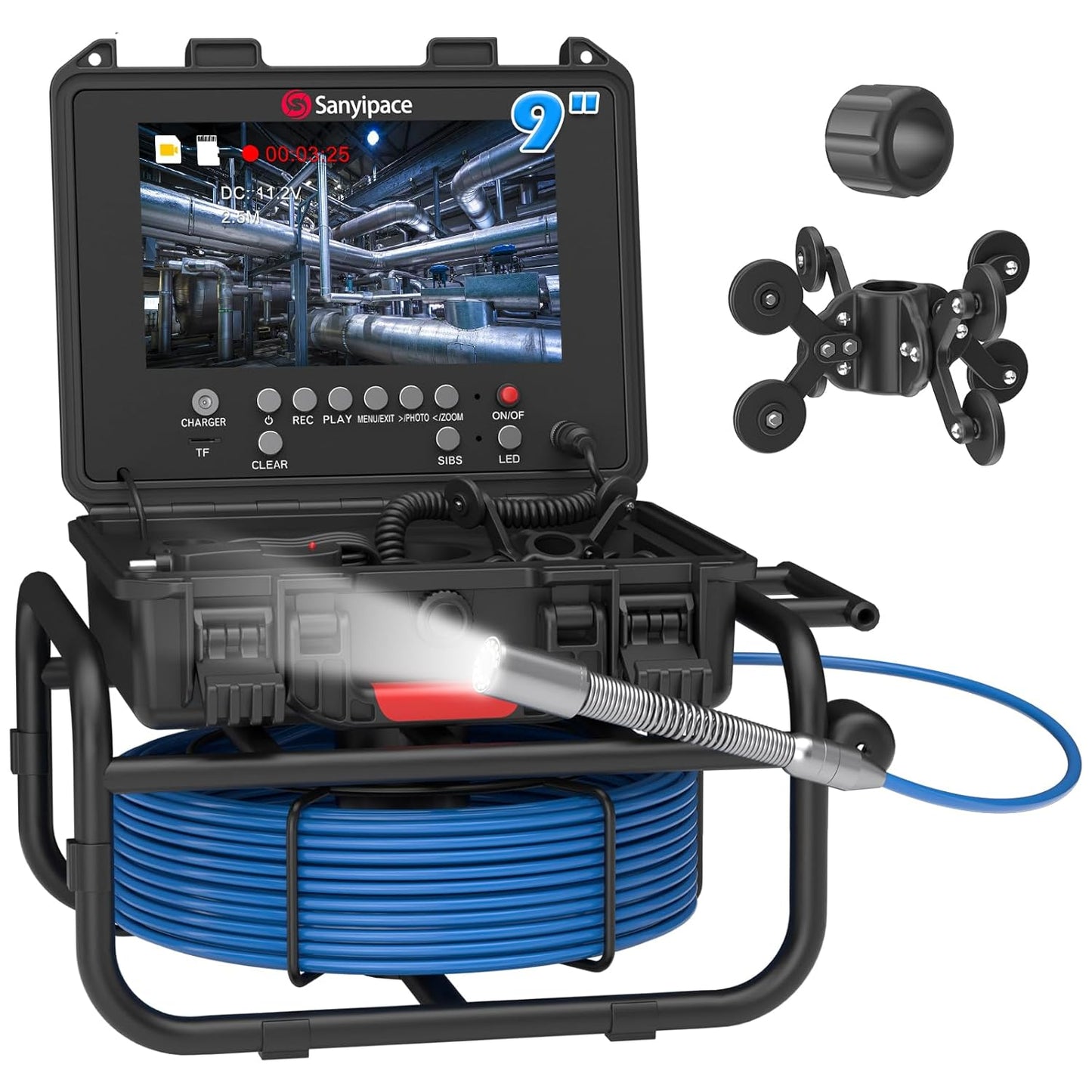 100 Ft./30 Meters, 23 Mm/0.9 In. Full HD Sewer Inspection Camera, 5x Zoom, Distance Counter, 9-inch IPS Screen