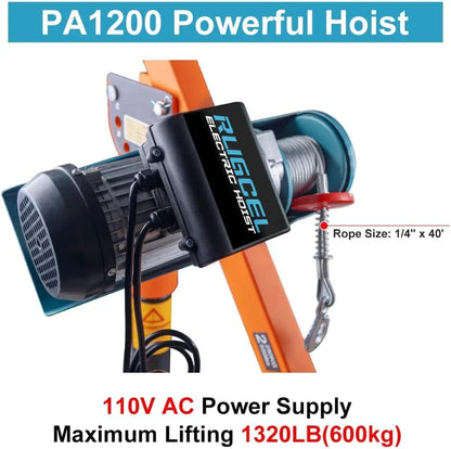 1100lb Folding Dismountable Household Hoist Truck Crane With Electric Hoist, 110V, 880lb Pulling Force, Jib Cranes For Factory, Warehouse