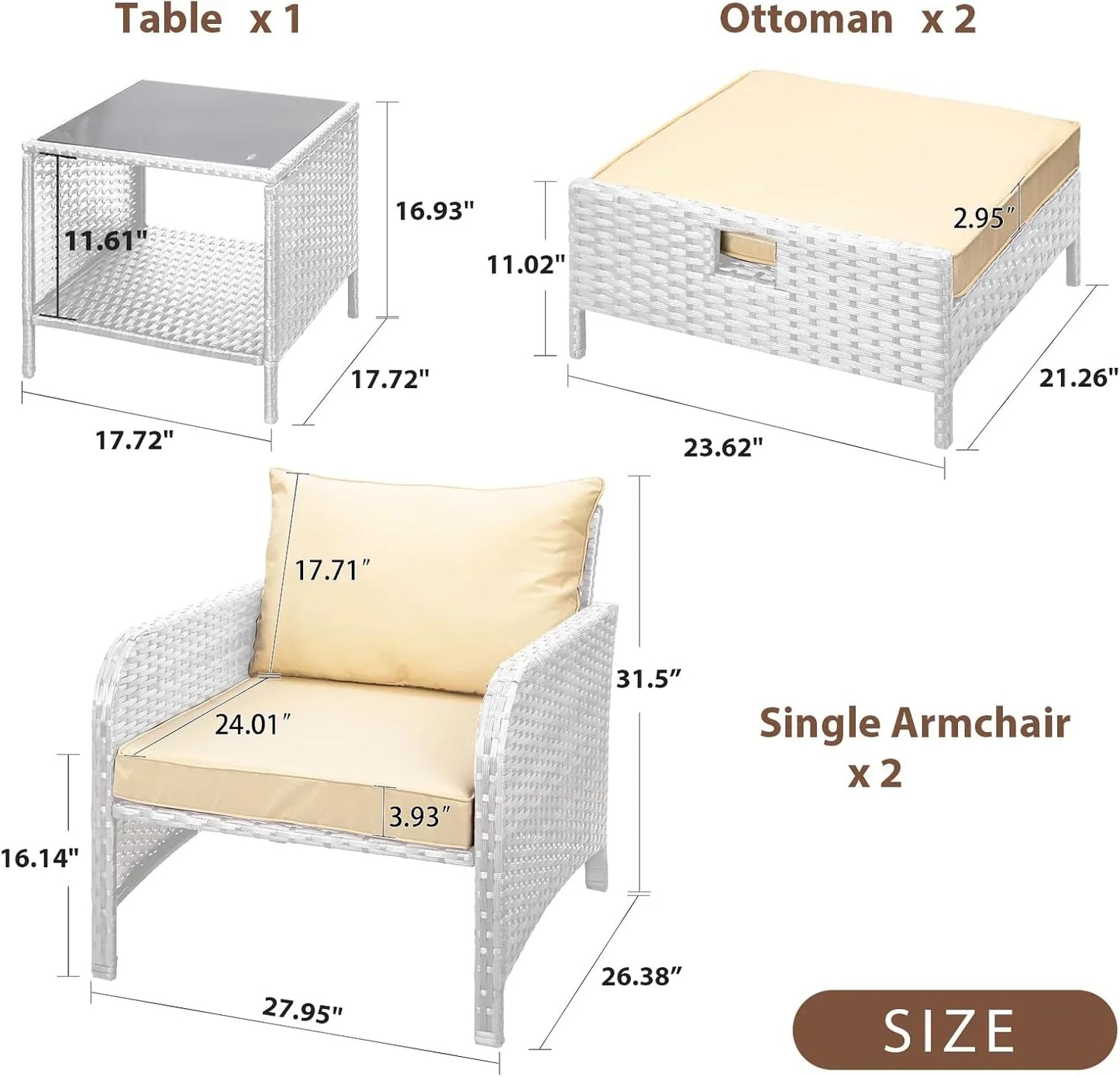 Leveleve Balcony Furniture 5 Piece Patio Conversation Set