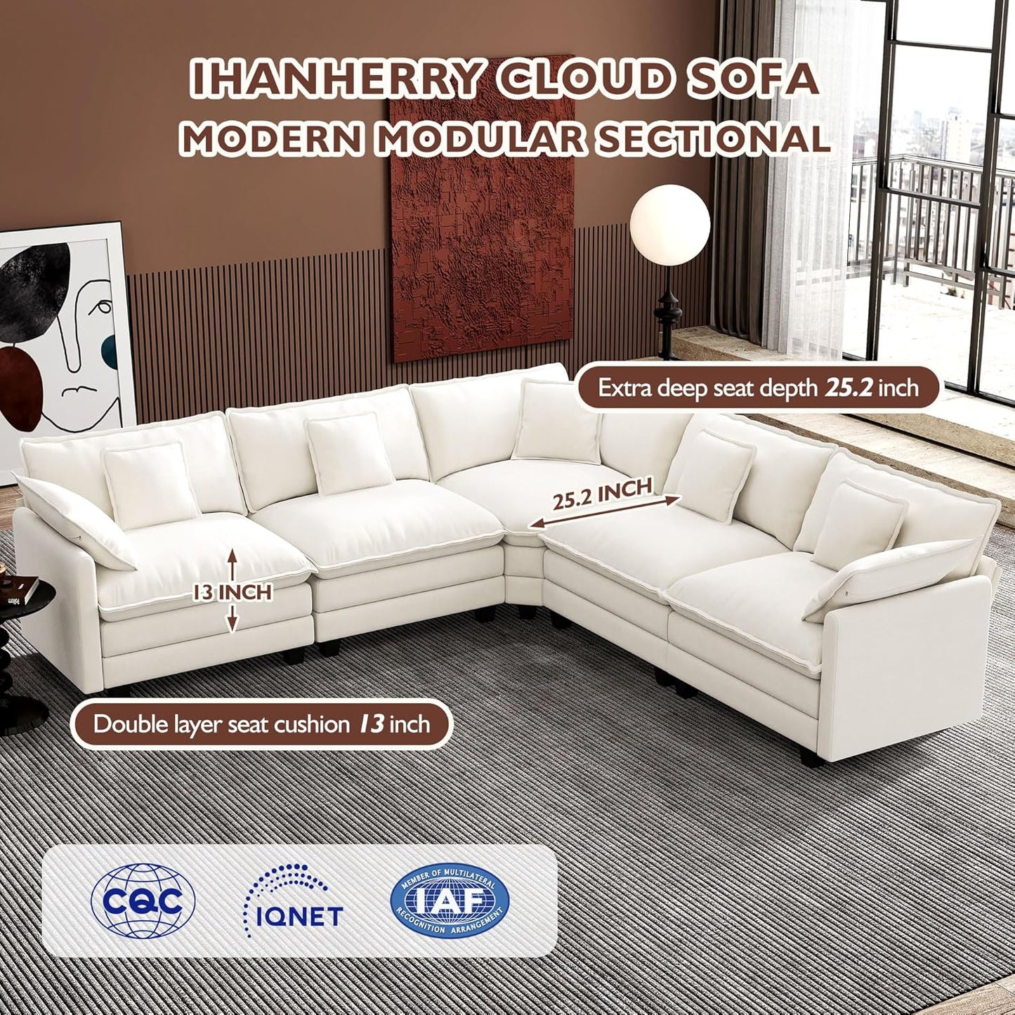 Ihanherry 146 In. U-Shaped Modern Sofa Modular Sectional Cloud Couch With 2 Ottoman