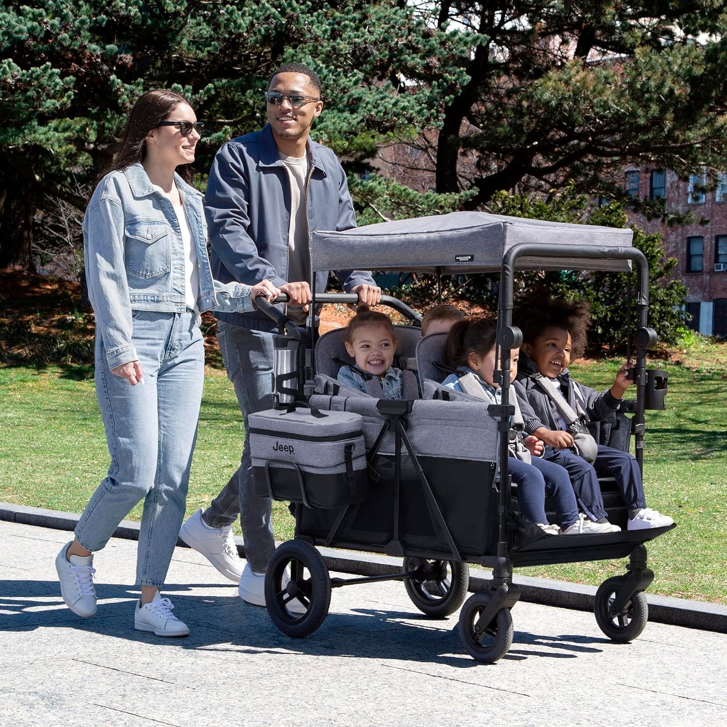 Jeep Wrangler Deluxe 4 Seater Stroller Wagon By Delta Children- Premium Quad Stroller Wagon For 4 Kids