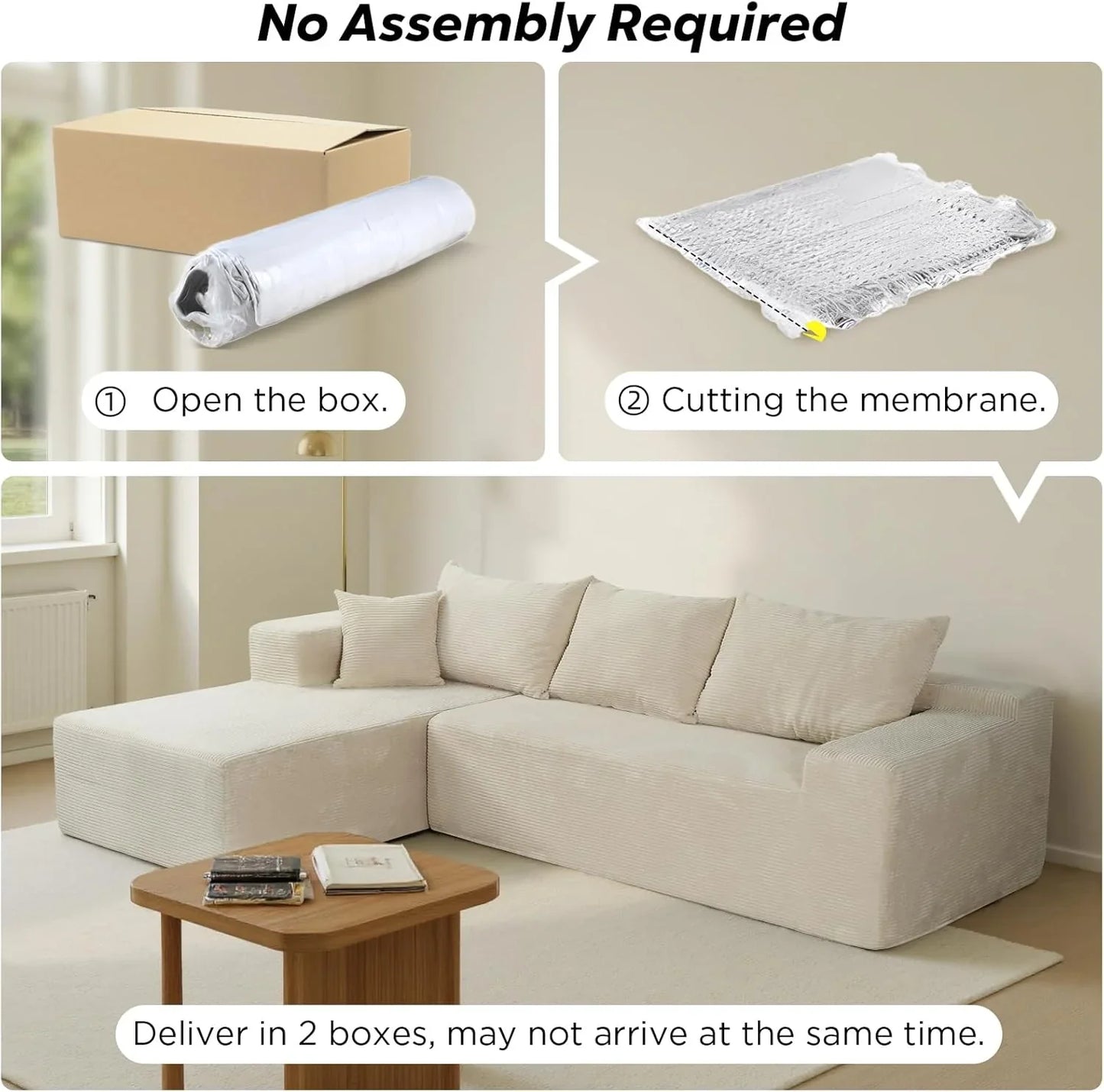 Cloud Sectional Couch With L-Shape Chaise, Modern Modular Sofa With Deep Seat, Upholstered Couches For Living Room Bedroom, No Assembly Required