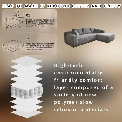 Cloud Sectional Couch With L-Shape Chaise Modern Modular Sofa With Deep Seat Modern Comfy Furniture Bedroom Lounge Dorm Office Apartment Home
