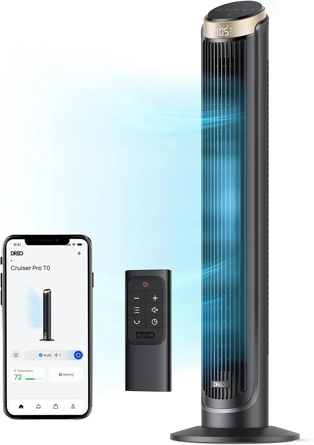 Dreo Smart Tower Fan For Bedroom, Standing Fans For Indoors, 90掳 Oscillating, 26 Ft./S Velocity Quiet Floor Fan With Remote, 12H Timer