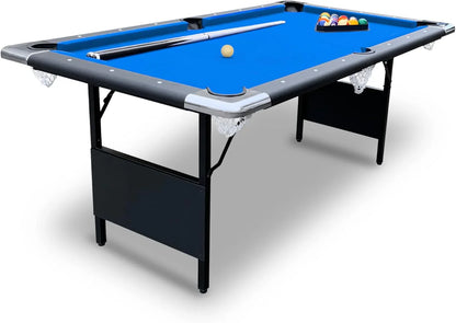 6 Ft. Portable Pool Table, Adults Folding Billiards Tables For Game Room With Easy Foldable Storage, Includes Full Set Of Billiard Balls, Cues