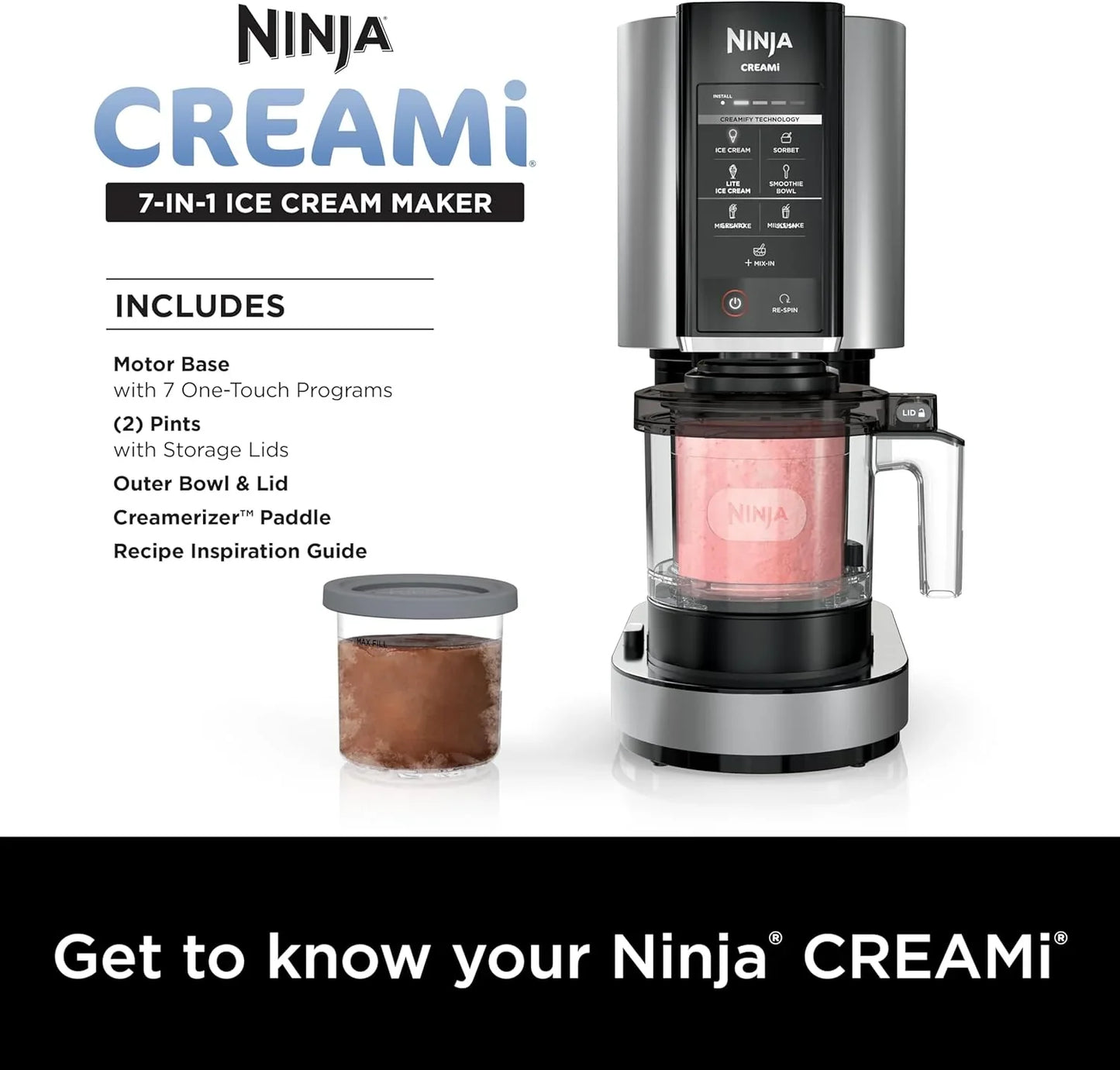 Ninja NC301 CREAMi Ice Cream Maker, For Gelato, Mix-Ins, Milkshakes, Sorbet, Smoothie Bowls And More, 7 One-Touch Programs, With