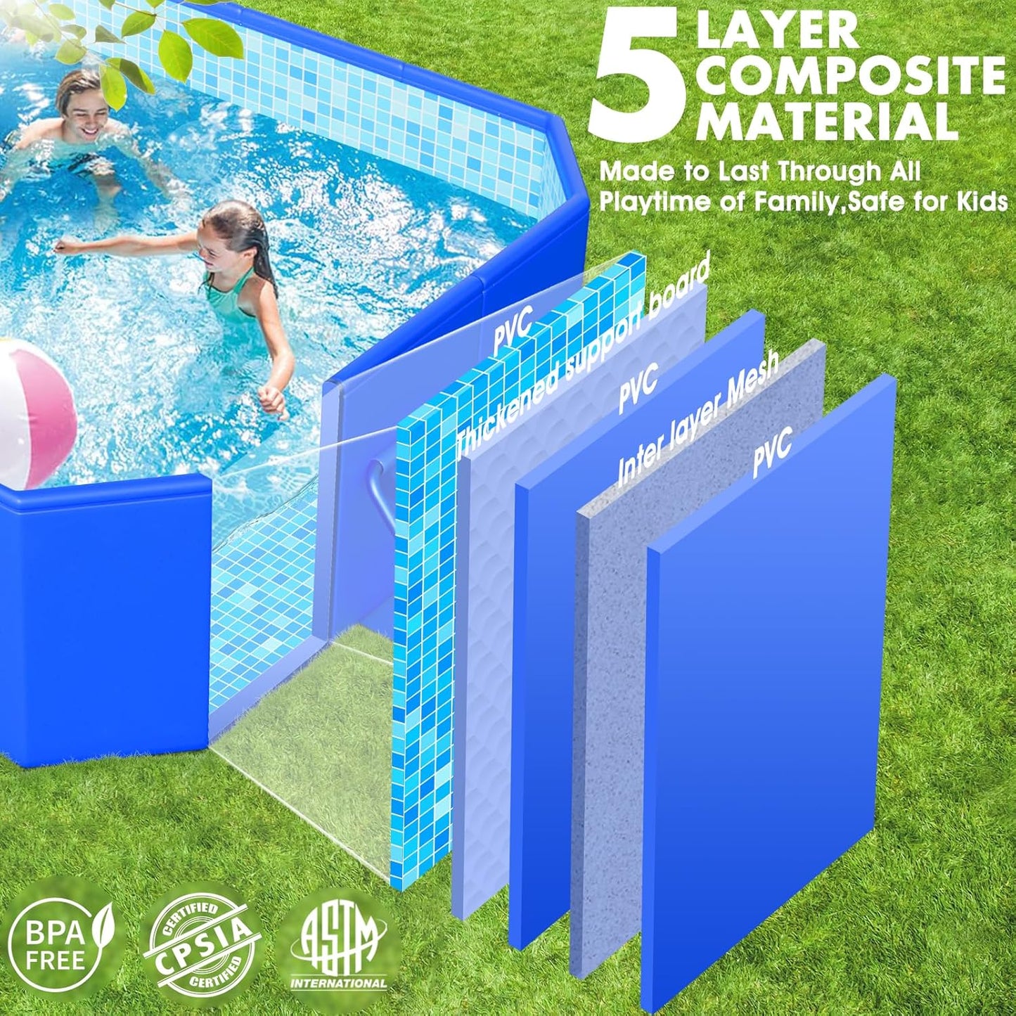 Foldable Pool, Large Non-Inflatable Swimming Pool For Kids, Adult Collapsible Pools Hard Plastic Shell, Oversized Thickened