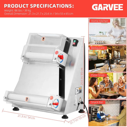 Commercial Pizza Dough Roller Sheeter, Max 16, Automatic 370W Electric Pizza Dough Roller, Stainless Steel, Suitable For Noodle